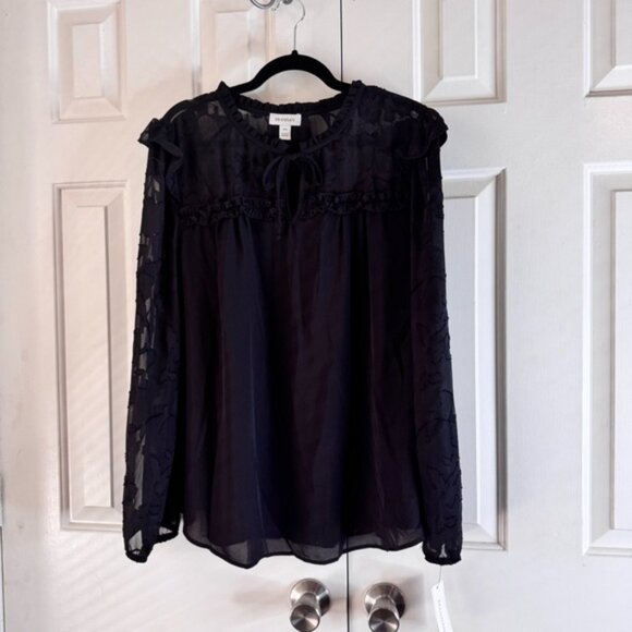 NWT Brannon Women’s Black Long Sleeve Sheer Chiffon Blouse Size XXL - Picture 2 of 11